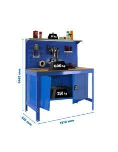Mesa de Trabajo SIMONWORK BT 3 cabinet 1200 azul/madera | Mesa de trabajo SimonRack profesional y resistente