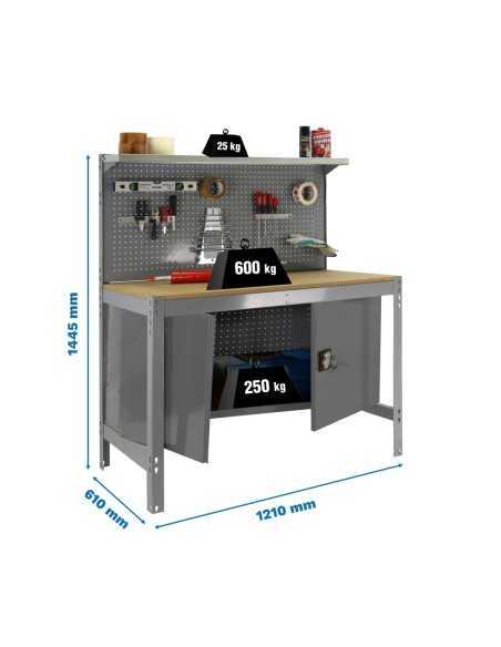 Mesa de Trabajo SIMONWORK BT 3 cabinet 1200 gris/madera | Mesa de trabajo SimonRack profesional y resistente