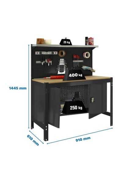 Mesa de Trabajo SIMONWORK BT 3 cabinet 900 antracita/madera | Mesa de trabajo SimonRack profesional y resistente