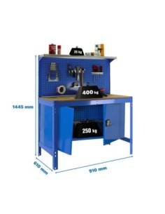 Mesa de Trabajo SIMONWORK BT 3 cabinet 900 azul/madera | Mesa de trabajo SimonRack profesional y resistente