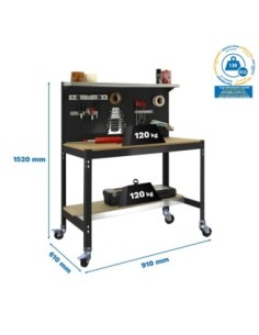Mesa de Trabajo SIMONWORK con Ruedas BT 3 900 antracita/madera | Mesa de trabajo SimonRack profesional y resistente