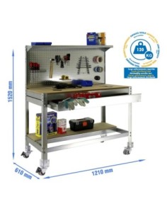Mesa de Trabajo SIMONWORK con Ruedas BT 3 box 1200 galva/madera | Mesa de trabajo SimonRack profesional y resistente