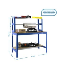 Mesa de Trabajo SIMONWORK BT 4 1200 azul/madera | Mesa de trabajo SimonRack profesional y resistente