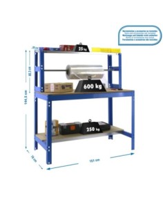 Mesa de Trabajo SIMONWORK BT 4 1500 azul/madera | Mesa de trabajo SimonRack profesional y resistente