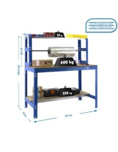 Mesa de Trabajo SIMONWORK BT 4 1500 azul/madera | Mesa de trabajo SimonRack profesional y resistente