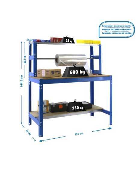 Mesa de Trabajo SIMONWORK BT 4 1500 azul/madera | Mesa de trabajo SimonRack profesional y resistente