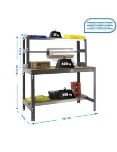 Mesa de Trabajo SIMONWORK BT 4 1500 gris/madera | Mesa de trabajo SimonRack profesional y resistente