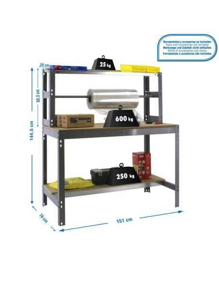 Mesa de Trabajo SIMONWORK BT 4 1500 gris/madera | Mesa de trabajo SimonRack profesional y resistente