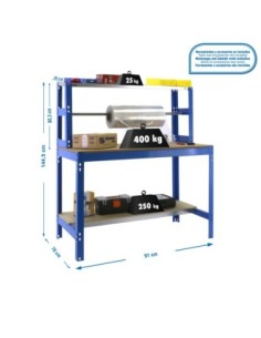 Mesa de Trabajo SIMONWORK BT 4 900 azul/madera | Mesa de trabajo SimonRack profesional y resistente