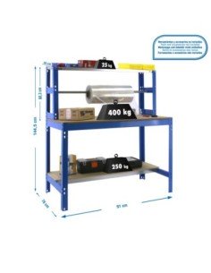 Mesa de Trabajo SIMONWORK BT 4 900 azul/madera | Mesa de trabajo SimonRack profesional y resistente