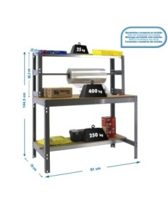 Mesa de Trabajo SIMONWORK BT 4 900 gris/madera | Mesa de trabajo SimonRack profesional y resistente