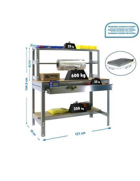Mesa de Trabajo SIMONWORK BT 4 box 1200 galva/madera | Mesa de trabajo SimonRack profesional y resistente