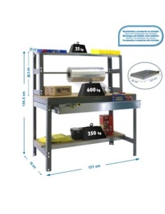 Mesa de Trabajo SIMONWORK BT 4 box 1200 gris/madera | Mesa de trabajo SimonRack profesional y resistente