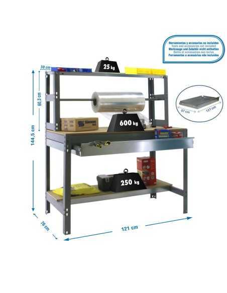 Mesa de Trabajo SIMONWORK BT 4 box 1200 gris/madera | Mesa de trabajo SimonRack profesional y resistente