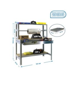 Mesa de Trabajo SIMONWORK BT 4 box 1500 galva/madera | Mesa de trabajo SimonRack profesional y resistente