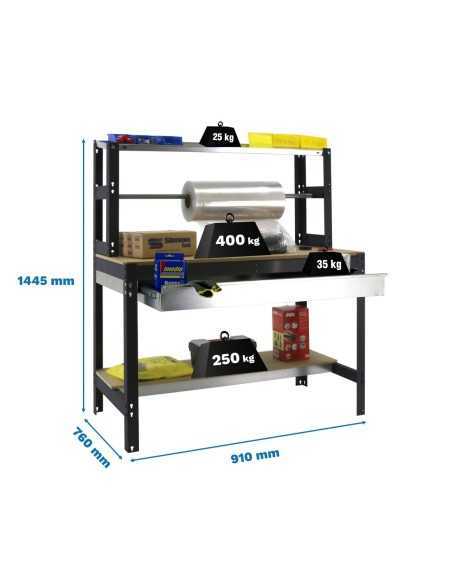 Mesa de Trabajo SIMONWORK BT 4 box 900 antracita/madera | Mesa de trabajo SimonRack profesional y resistente