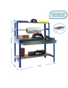 Mesa de Trabajo SIMONWORK BT 4 box 900 azul/madera | Mesa de trabajo SimonRack profesional y resistente