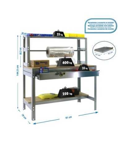 Mesa de Trabajo SIMONWORK BT 4 box 900 galva/madera | Mesa de trabajo SimonRack profesional y resistente