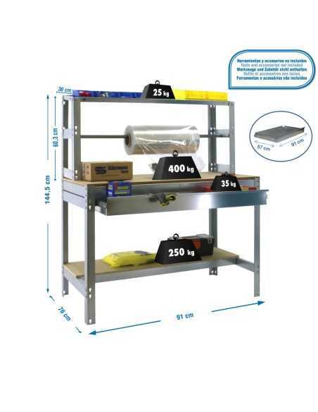Mesa de Trabajo SIMONWORK BT 4 box 900 galva/madera | Mesa de trabajo SimonRack profesional y resistente