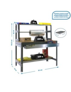 Mesa de Trabajo SIMONWORK BT 4 box 900 gris/madera | Mesa de trabajo SimonRack profesional y resistente