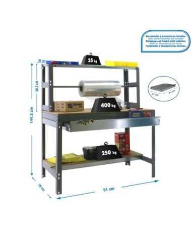 Mesa de Trabajo SIMONWORK BT 4 box 900 gris/madera | Mesa de trabajo SimonRack profesional y resistente