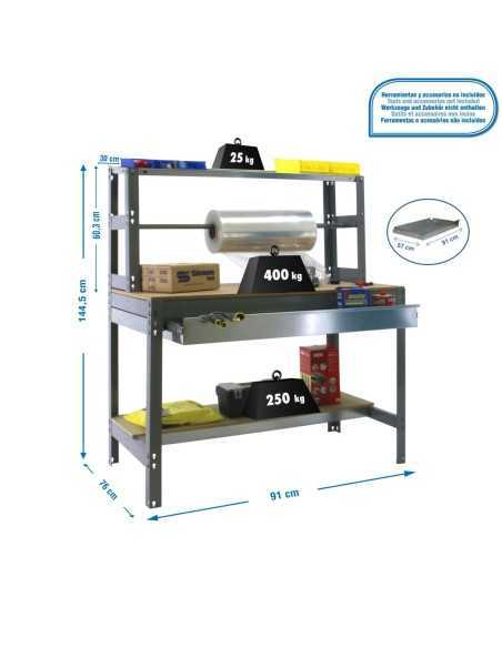 Mesa de Trabajo SIMONWORK BT 4 box 900 gris/madera | Mesa de trabajo SimonRack profesional y resistente
