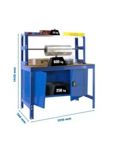 Mesa de Trabajo SIMONWORK BT 4 cabinet 1200 azul/madera | Mesa de trabajo SimonRack profesional y resistente