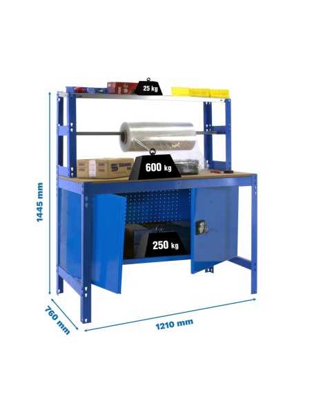 Mesa de Trabajo SIMONWORK BT 4 cabinet 1200 azul/madera | Mesa de trabajo SimonRack profesional y resistente