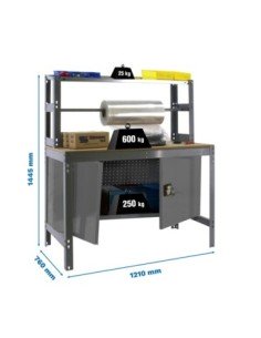 Mesa de Trabajo SIMONWORK BT 4 cabinet 1200 gris/madera | Mesa de trabajo SimonRack profesional y resistente