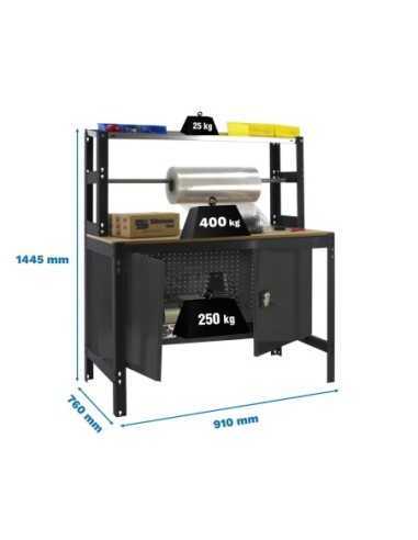 Mesa de Trabajo SIMONWORK BT 4 cabinet 900 antracita/madera | Mesa de trabajo SimonRack profesional y resistente
