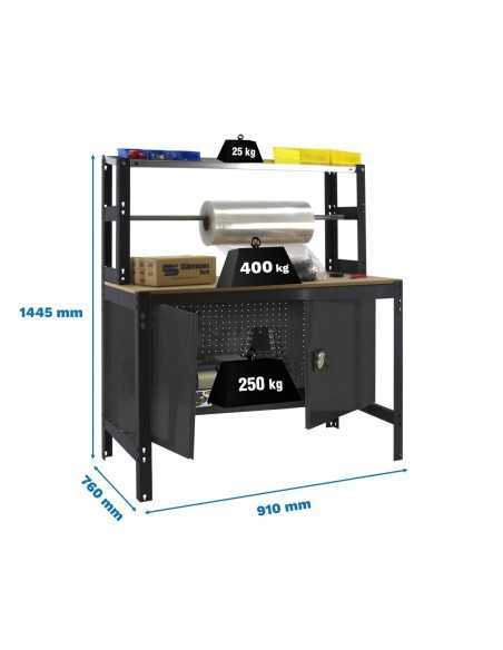 Mesa de Trabajo SIMONWORK BT 4 cabinet 900 antracita/madera | Mesa de trabajo SimonRack profesional y resistente