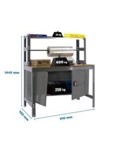 Mesa de Trabajo SIMONWORK BT 4 cabinet 900 gris/madera | Mesa de trabajo SimonRack profesional y resistente