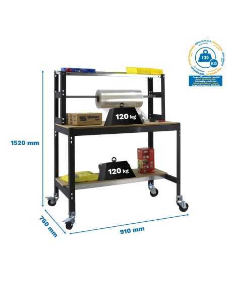 Mesa de Trabajo SIMONWORK con Ruedas BT 4 900 antracita/madera | Mesa de trabajo SimonRack profesional y resistente