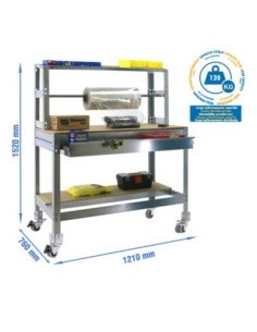Mesa de Trabajo SIMONWORK con Ruedas BT 4 box 1200 galva/madera | Mesa de trabajo SimonRack profesional y resistente