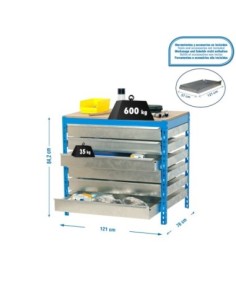 Mesa de Trabajo SIMONWORK bt5 box6 1200 azul/madera | Mesa de trabajo SimonRack profesional y resistente