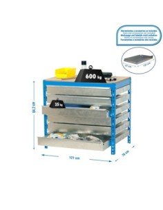 Mesa de Trabajo SIMONWORK bt5 box6 1200 azul/madera | Mesa de trabajo SimonRack profesional y resistente