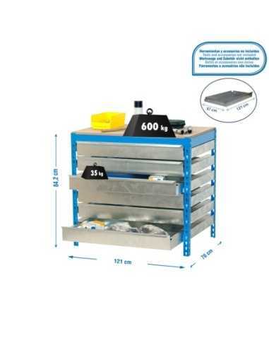 Mesa de Trabajo SIMONWORK bt5 box6 1200 azul/madera | Mesa de trabajo SimonRack profesional y resistente