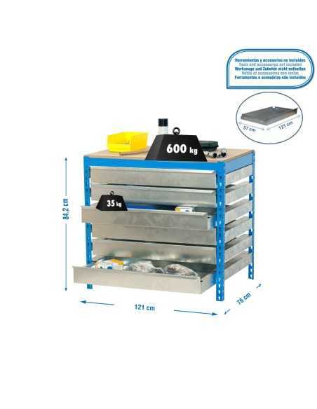 Mesa de Trabajo SIMONWORK bt5 box6 1200 azul/madera | Mesa de trabajo SimonRack profesional y resistente