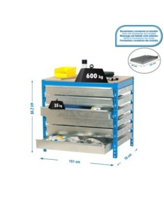 Mesa de Trabajo SIMONWORK bt5 box6 1500 azul/madera | Mesa de trabajo SimonRack profesional y resistente