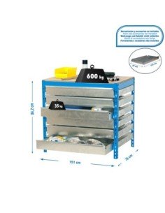 Mesa de Trabajo SIMONWORK bt5 box6 1500 azul/madera | Mesa de trabajo SimonRack profesional y resistente