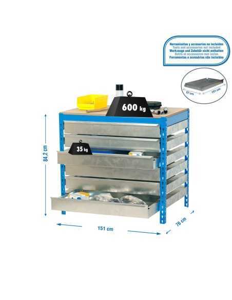 Mesa de Trabajo SIMONWORK bt5 box6 1500 azul/madera | Mesa de trabajo SimonRack profesional y resistente