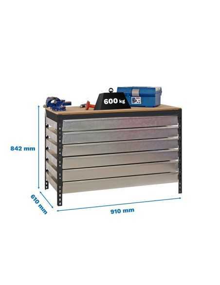 Mesa de Trabajo SIMONWORK bt5 box6 900 antracita/madera | Mesa de trabajo SimonRack profesional y resistente