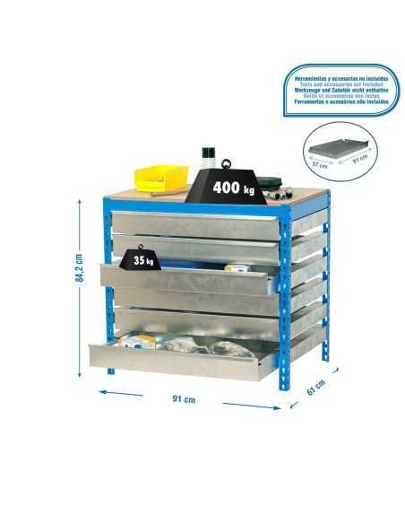 Mesa de Trabajo SIMONWORK bt5 box6 900 azul/madera | Mesa de trabajo SimonRack profesional y resistente