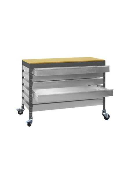 Mesa de Trabajo SIMONWORK con Ruedas bt5 box6 1200 antracita/madera | Mesa de trabajo SimonRack profesional y resistente