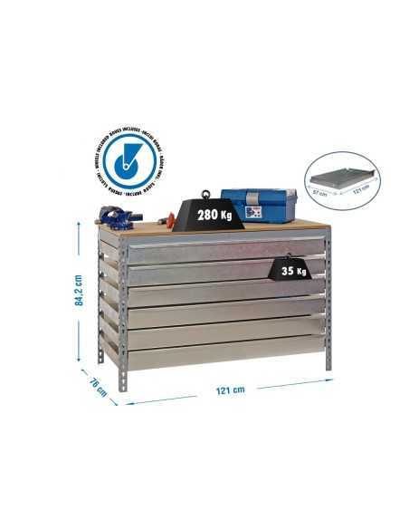 Mesa de Trabajo SIMONWORK con Ruedas bt5 box6 1200 gris/madera | Mesa de trabajo SimonRack profesional y resistente