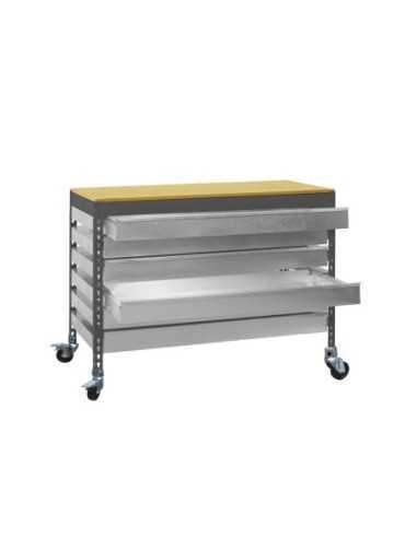 Mesa de Trabajo SIMONWORK con Ruedas bt5 box6 1500 antracita/madera | Mesa de trabajo SimonRack profesional y resistente