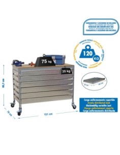 Mesa de Trabajo SIMONWORK con Ruedas bt5 box6 1500 gris/madera | Mesa de trabajo SimonRack profesional y resistente