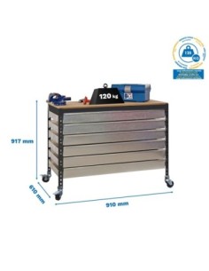 Mesa de Trabajo SIMONWORK con Ruedas bt5 box6 900 antracita/madera | Mesa de trabajo SimonRack profesional y resistente