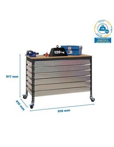 Mesa de Trabajo SIMONWORK con Ruedas bt5 box6 900 antracita/madera | Mesa de trabajo SimonRack profesional y resistente