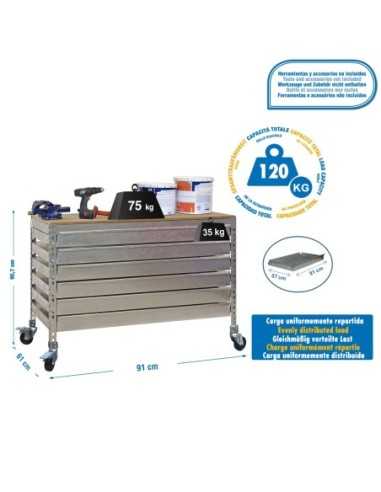 Mesa de Trabajo SIMONWORK con Ruedas bt5 box6 900 galva/madera | Mesa de trabajo SimonRack profesional y resistente